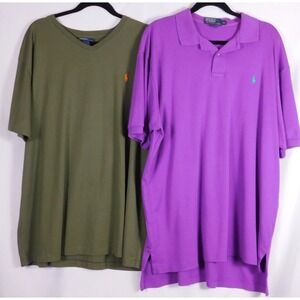 POLO RALPH LAUREN Classic  VNeck T Shirt Olive Green NWT & Purple Polo XL A184